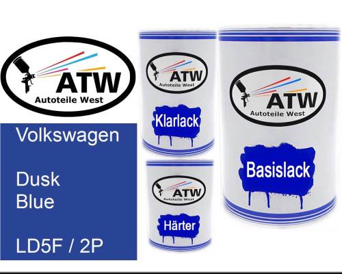 Volkswagen, Dusk Blue, LD5F / 2P: 500ml Lackdose + 500ml Klarlack + 250ml Härter - Set, von ATW Autoteile West.